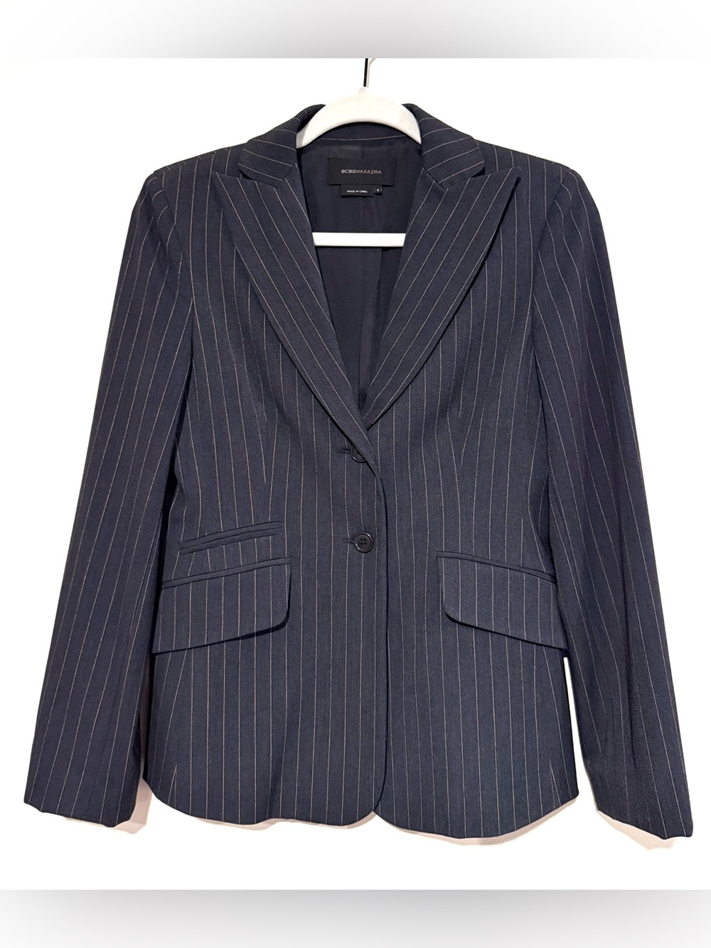 BCBGMaxAzria Navy Pinstripe Two-Button Tailored Blazer